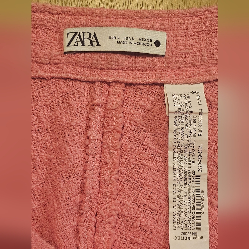 ZARA Midi Tweed High-waisted A-Line Skirt in Faded Pink Size Large - Picture 6 of 6